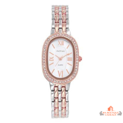 Montre femme INOTIME ovale chromé et doré rose bracelet métal bijou cadran argenté serti pierres