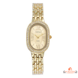 Montre femme INOTIME ovale doré cadran champagne bracelet métal doré serti pierres