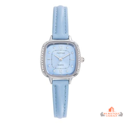 Montre femme INOTIME carrée bleu clair bracelet bleu sertie pierres 25mm