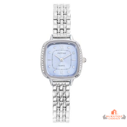 Montre femme INOTIME carrée bleu clair argentée 25mm bracelet métal sertie