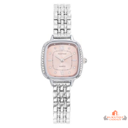 Montre femme INOTIME carrée rose clair argentée 25mm bracelet métal sertie