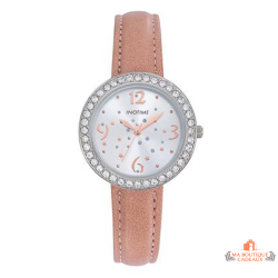 Montre femme INOTIME ronde 32mm rose clair lunette strass