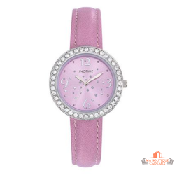Montre femme INOTIME ronde 32mm violet clair lunette strass