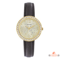 Montre femme INOTIME champagne marron foncé 32mm strass dorée