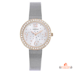 Montre femme INOTIME argent rose gold 32mm strass milanais