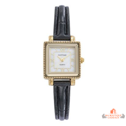 Montre femme INOTIME carrée 23.5mm noir doré cadran argenté