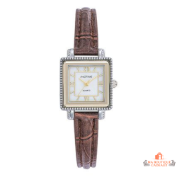 Montre femme INOTIME carrée 23.5mm marron doré cadran argenté
