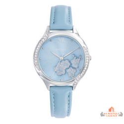Montre femme INOTIME bleue 34.5mm cadran fleurs bracelet bleu