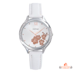 Montre femme INOTIME blanche 34.5mm fleurs doré rose