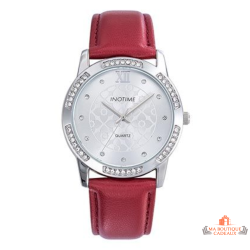 Montre femme INOTIME rouge 37mm argentée strass