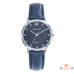 Montre femme INOTIME bleu foncé 32mm cadran floral argenté
