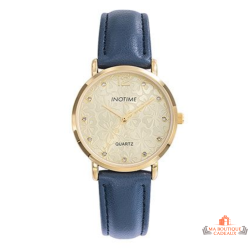 Montre femme INOTIME bleu foncé doré 32mm cadran floral