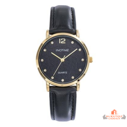 Montre femme INOTIME noir doré 32mm cadran floral