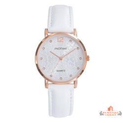 Montre femme INOTIME blanc rose gold 32mm cadran floral