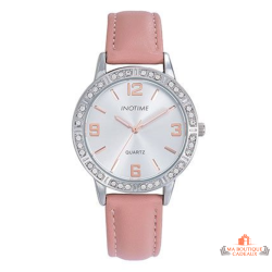 Montre femme INOTIME argentée strass bracelet rose 35 mm