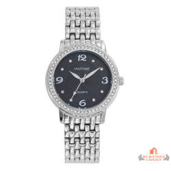Montre femme INOTIME noir argenté strass bracelet métal 33 mm