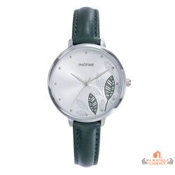 Montre femme INOTIME vert foncé cadran feuilles argenté 34 mm