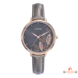 Montre femme INOTIME gris foncé doré rose cadran feuilles 34 mm