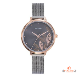 Montre femme INOTIME gris foncé doré rose bracelet milanais 34 mm