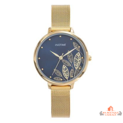 Montre femme INOTIME bleu foncé doré bracelet milanais 34 mm