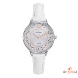 Montre femme INOTIME blanche 31 mm cadran argenté doré rose