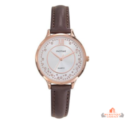 Montre femme INOTIME marron foncé 31 mm doré rose cadran argenté