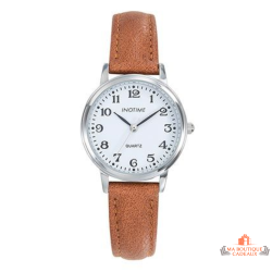 Montre femme INOTIME 29 mm blanc marron clair chiffres arabes