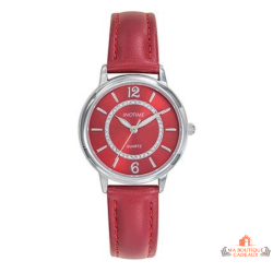 Montre femme INOTIME rouge moyen 30 mm cadran pierres argenté