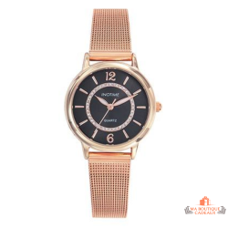 Montre femme INOTIME noir doré rose 30 mm milanais pierres