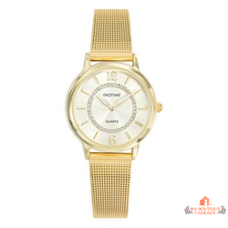 Montre femme INOTIME champagne doré 30 mm milanais pierres