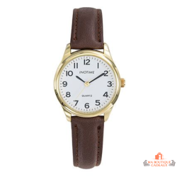 Montre femme INOTIME 29 mm blanche marron moyen doré