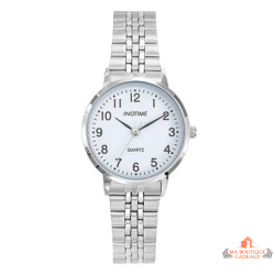 Montre femme INOTIME 30 mm blanche bracelet métal argenté réglable