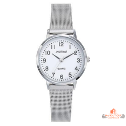Montre femme INOTIME 30 mm blanche bracelet milanais argenté