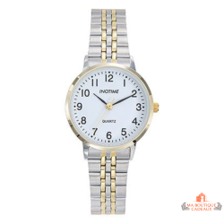 Montre femme INOTIME 30 mm blanche bracelet métal 2 tons chromé doré