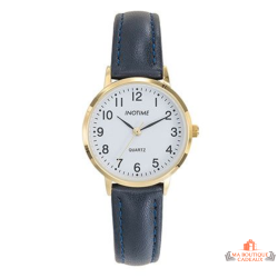 Montre femme INOTIME 30 mm blanche bleu foncé doré