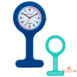 Montre infirmière INOTIME blanche bracelet silicone bleu foncé