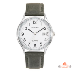 Montre homme INOTIME 38 mm blanche bracelet vert foncé jour à 3h