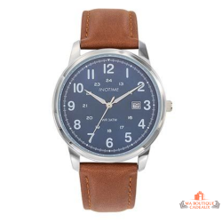 Montre homme INOTIME 39 mm bleu soleillé bracelet marron jour à 3h