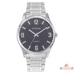 Montre homme INOTIME 39 mm noire bracelet métal argenté