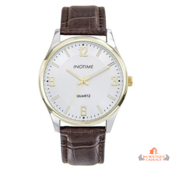 Montre homme INOTIME 39 mm argenté doré bracelet marron