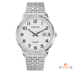 Montre homme INOTIME 40 mm blanche bracelet métal argenté jour à 3h
