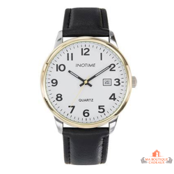 Montre homme ACTION 40 mm blanche bracelet noir jour à 3h