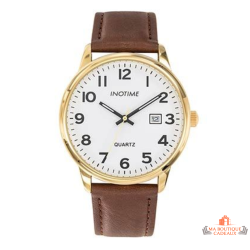 Montre homme ACTION 40 mm blanche bracelet marron jour à 3h
