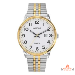 Montre homme INOTIME 40 mm blanche bracelet métal bicolore jour à 3h