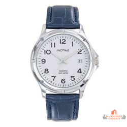 Montre homme INOTIME 40 mm blanche bracelet bleu date 3 ATM
