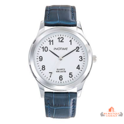 Montre homme INOTIME 40 mm blanche cuir bleu foncé 3 ATM