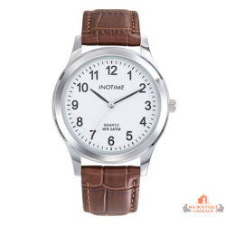 Montre homme INOTIME 40 mm blanche cuir marron 3 ATM