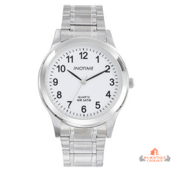 Montre homme INOTIME 40 mm blanche bracelet métal argenté 3 ATM