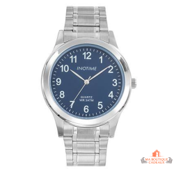 Montre homme INOTIME 40 mm bleu foncé bracelet métal argenté 3 ATM