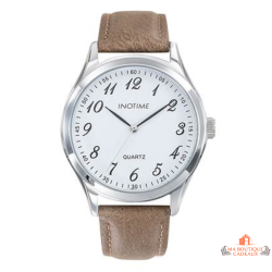 Montre homme INOTIME 41 mm blanche bracelet beige